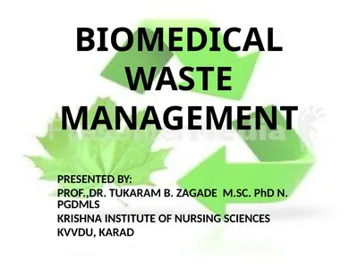 BIOMEDICAL WASTE MANAGEMENT PRESENTED BY: