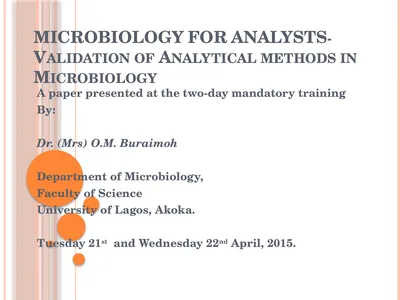 MICROBIOLOGY FOR ANALYSTS- Validation of