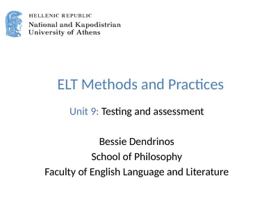 ELT Methods and Practices Unit 9: Testing and