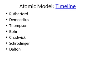 Atomic Model: Timeline Rutherford Democritus