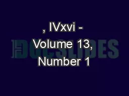, IVxvi - Volume 13, Number 1