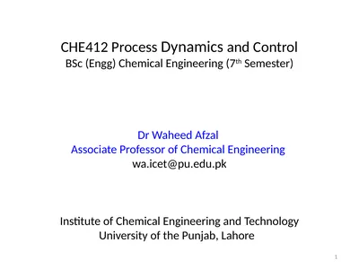 CHE412 Process Dynamics and Control BSc (Engg)