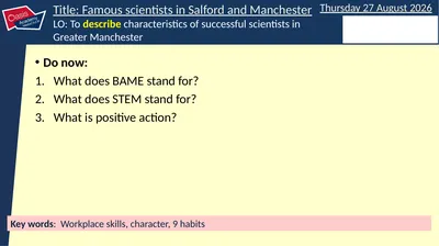 Do now: What does BAME stand for? What does STEM