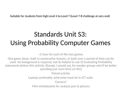Standards Unit S3: Using Probability Computer