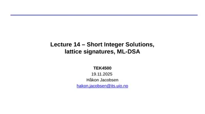 Lecture 14 – Short Integer Solutions, lattice