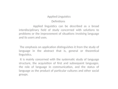 Applied Linguistics Definitions Applied