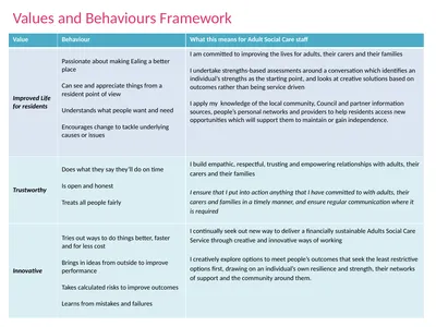 Values and Behaviours Framework Values and