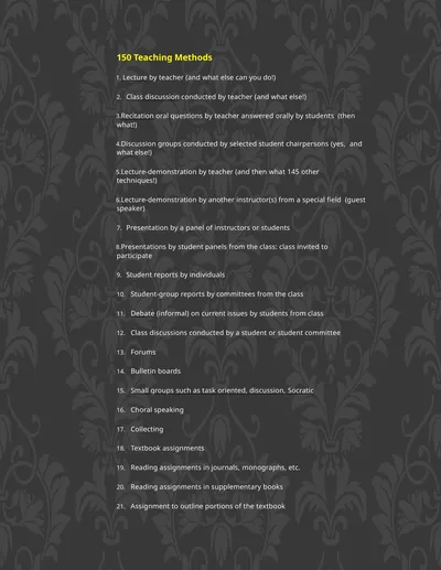 150 Teaching Methods Lecture by teacher (and what