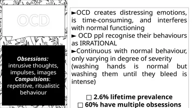 OCD Obsessions: intrusive thoughts, impulses,