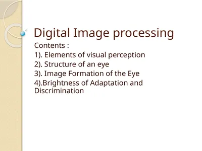 Digital Image processing Contents : 1). Elements