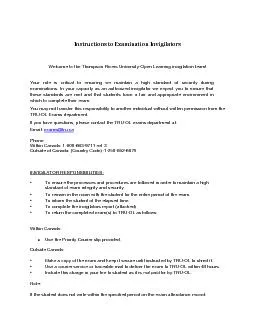 Instructions to Examination InvigilatorsWelcome to the Thompson Rivers