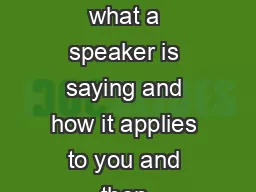 LISTENING EFFECTIVELY is hearing and understanding what a speaker is saying and how it
