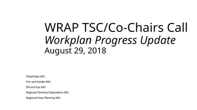 WRAP TSC/Co-Chairs Call Workplan Progress Update