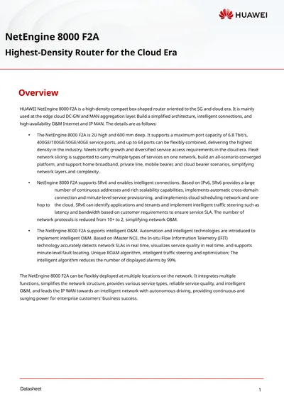 Overview NetEngine 8000 F2A Highest-Density Router