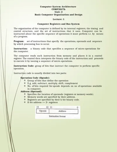 Computer System Architecture COMP201Th Unit: 2