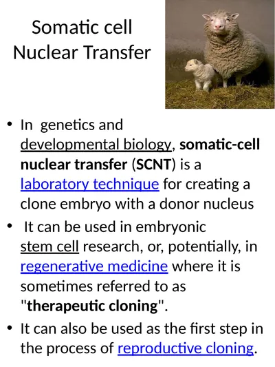 Somatic cell Nuclear Transfer In genetics and