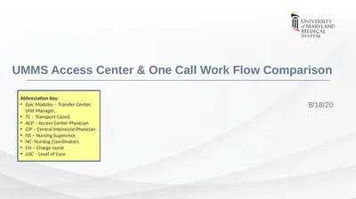 UMMS Access Center & One Call Work Flow Comparison