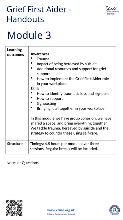 Module 3 Grief First Aider - Handouts Notes or