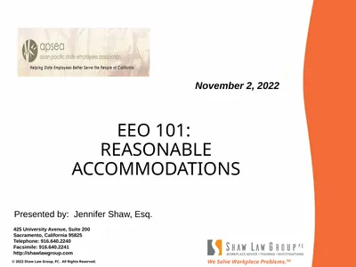 EEO 101: REASONABLE ACCOMMODATIONS Presented by: