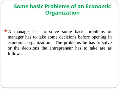 Some basic Problems of an Economic Organization A