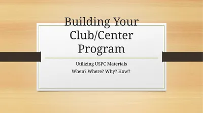 Building Your Club/Center Program Utilizing USPC