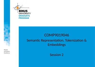 COMP9019046 Semantic Representation, Tokenization