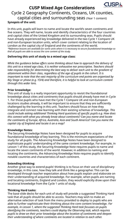 CUSP Mixed Age Considerations Cycle 2 Geography