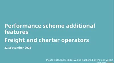 Performance scheme additional features Freight and