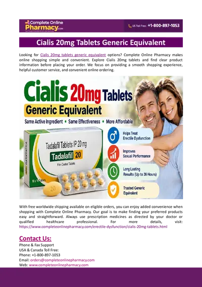Cialis 20mg Tablets Generic Equivalent