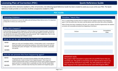 Licensing Plan of Correction (POC) Quick Reference