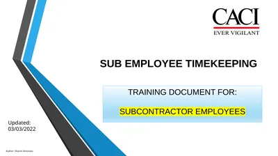 SUB EMPLOYEE TIMEKEEPING TRAINING DOCUMENT FOR: