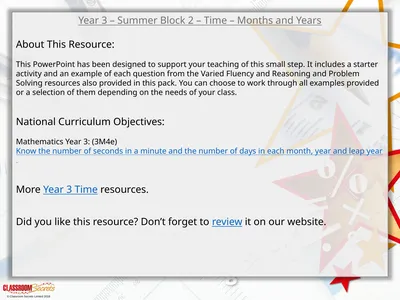 Year 3 – Summer Block 2 – Time – Months