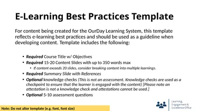 E-Learning Best Practices Template For content