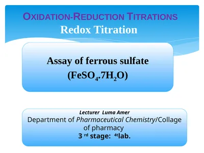 Oxidation-Reduction Titrations Redox Titration