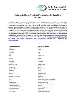 Partial List of Items Prohibited/Permitted into the Gaza Strip May 201