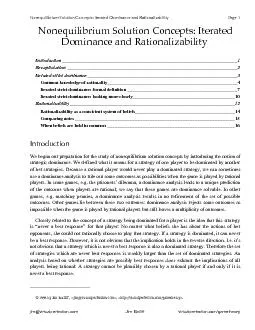 Nonequilibrium Solution Concepts: Iterated Dominance and Rationalizabi