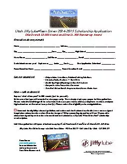 Utah Jiffy LubeTeen Driver 2014-2015 Scholarship ApplicationOne Overal