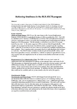 Achieving timeliness in the BLS JOLTS program Abstract This document c