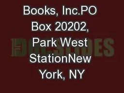 Little Feather Books, Inc.PO Box 20202, Park West StationNew York, NY