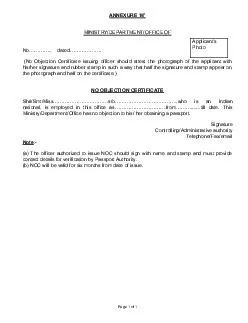 Page of  MINISTRYDEPARTMENTOFFICE OF RGDWHG No Objection Certificate issuing officer should