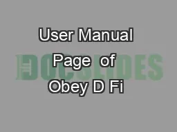 User Manual Page  of  Obey D Fi 