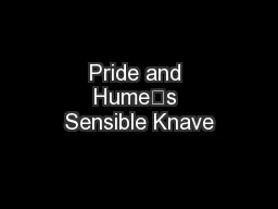 Pride and Hume’s Sensible Knave
