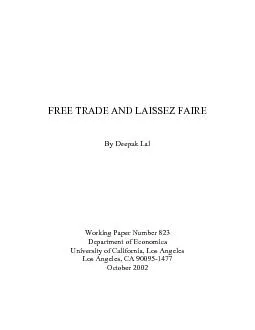 FREE TRADE AND LAISSEZ FAIRE  By Deepak Lal    Working Paper Number 82