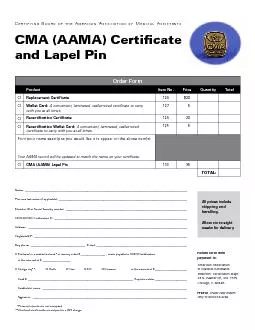 CMA (AAMA) Certicate and Lapel Pin