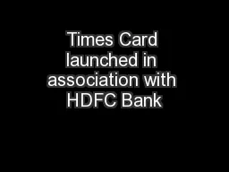 Times Card launched in association with HDFC Bank