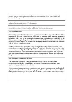 Revised Generic Job Description Templates for Professorships, Senior L