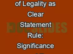 The Principle of Legality as Clear Statement Rule: Significance and Pr