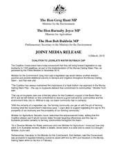 The Hon Greg Hunt MPMinister for the EnvironmentThe Hon Barnaby Joyce