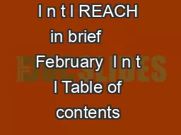 l n t l REACH in brief      February  l n t l Table of contents 
