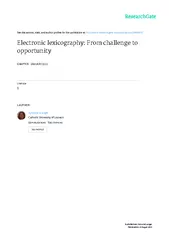 1. Introduction: Electronic lexicography: From challenge to opportunit